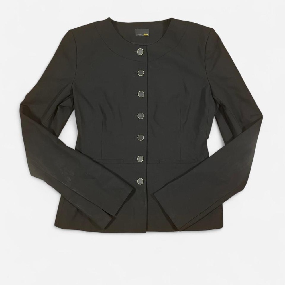 Rare Fendi Black wool blazer with 3/4 sleeves and button closure